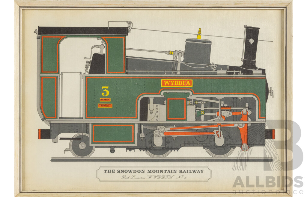 Artist Unknown (20th Century), Wonderful Vintage Colour Print of the Wyddfa (Snowdon) Mountain Locomotive, 27 x 38 cm (frame)