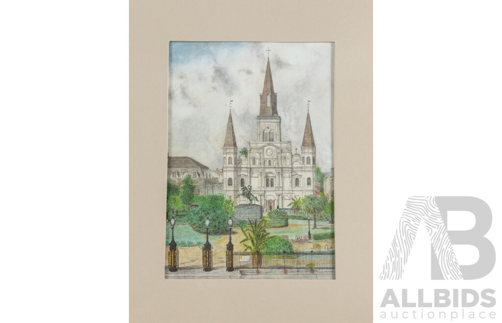 Trio of Reproduction Colour Prints, Houseboat Row Key West, Royal St New Orleans & St Louis Cathedral New Orleans, 41 x 30 cm (largest) (3)