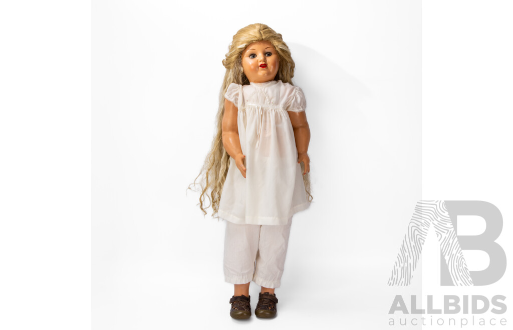 Wonderful 1950s Mid-Century Pedigree Walker & Antique Composite Early 1900s Pair of Doll Friends, 70H & 92H cm (approx heights both) (2)
