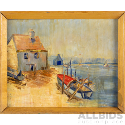 Artist Unknown (20th Century), Coastal Solitude, Original Vintage Oil on Board, 22 X 27 Cm (frame)