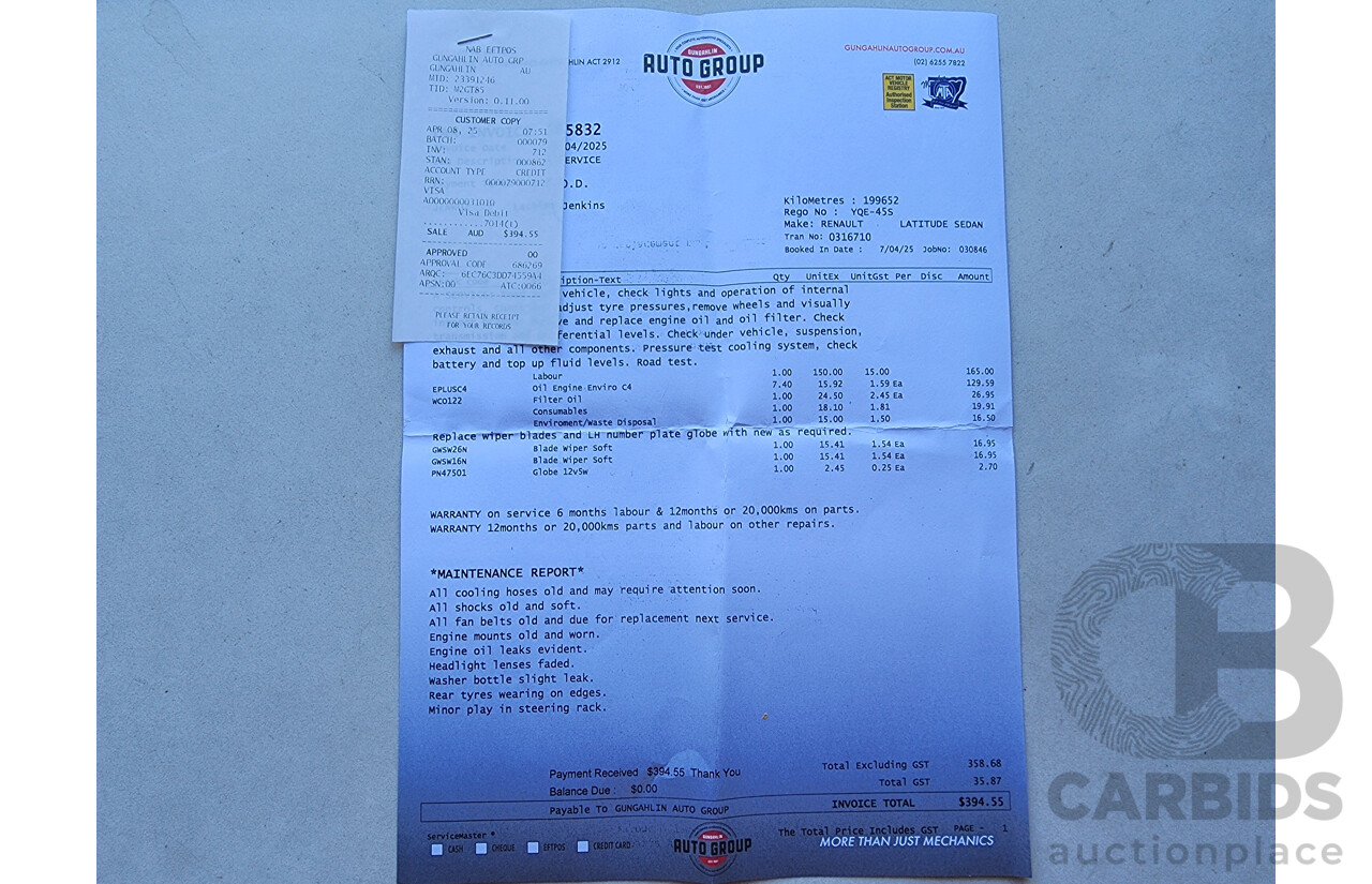 12/2011 Renault Latitude 2.0 dCi LUXE X43 4d Sedan Silver 2.0L