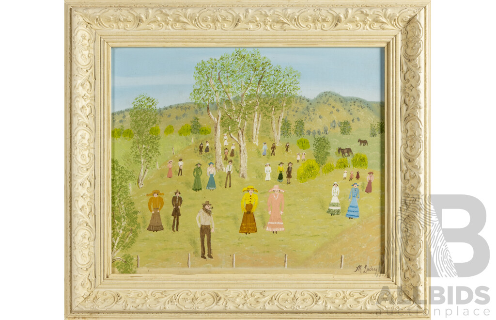 Muriel Luders, (20th Century, Australian, 1906-1984), Town's Folk Day Out, Original Vintage Oil on Board, 52 X 60 Cm (frame)