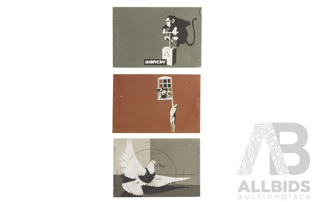 Trio of Banksy Reproduction Canvas Colour Prints, 35 x 51 cm (3)