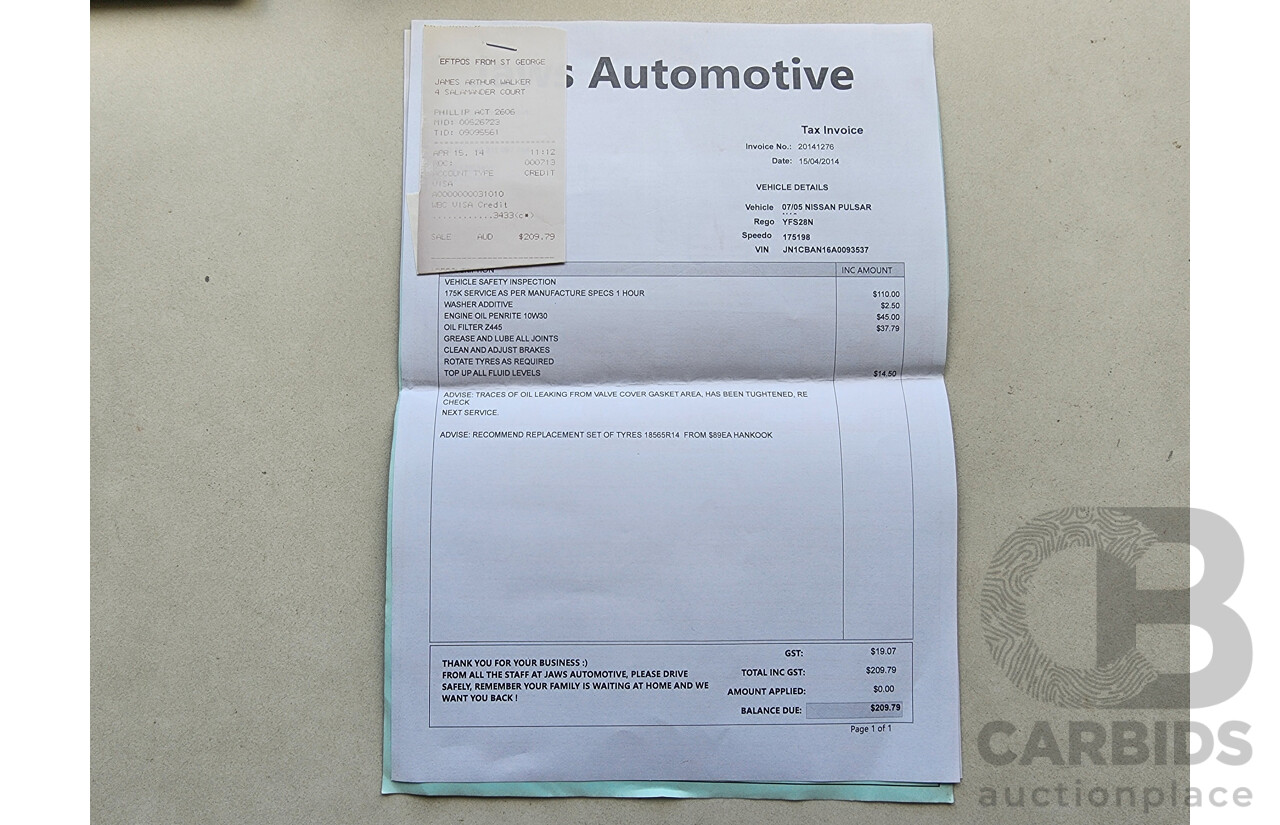 7/2005 Nissan Pulsar ST N16 MY04 4d Sedan Silver 1.8L