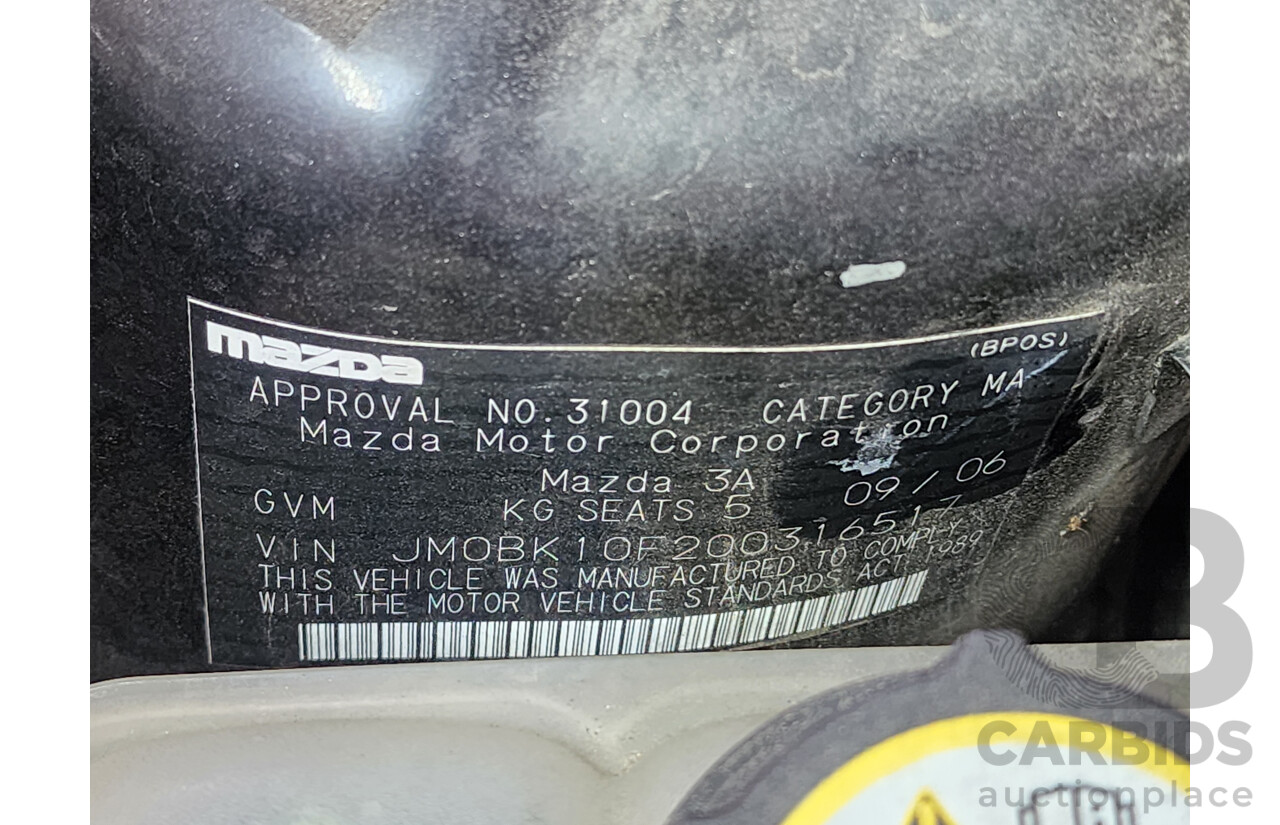 9/2006 Mazda Mazda3 MAXX Sport BK MY06 UPGRADE 5d Hatchback Black 2.0L