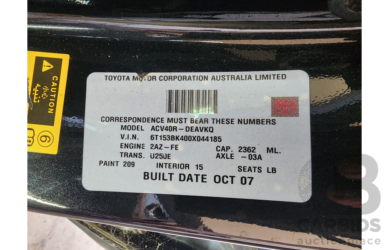 10/2007 Toyota Camry Sportivo ACV40R 07 UPGRADE 4d Sedan Black 2.4L