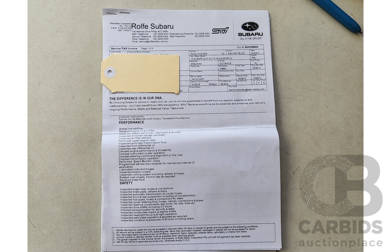 8/2010 Subaru Outback 2.5i Premium (sat-Nav) MY10 4d Wagon Blue 2.5L