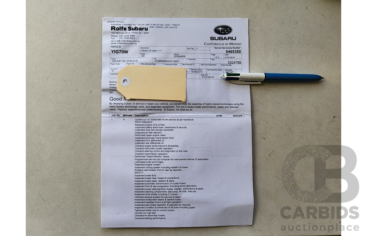 8/2010 Subaru Outback 2.5i Premium (sat-Nav) MY10 4d Wagon Blue 2.5L