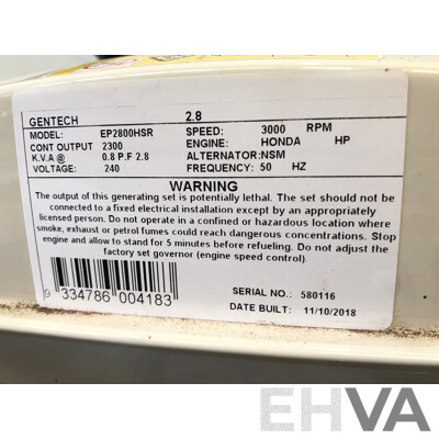 Gentech 2.8kVA Honda Powered Generator