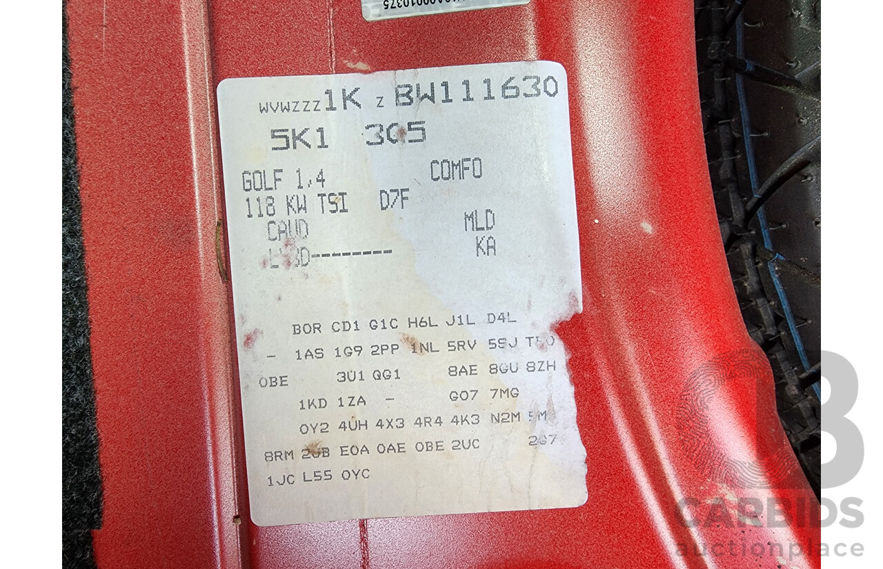 12/2010 Volkswagen Golf 118 TSI Comfortline 1K MY11 5d Hatchback Red 1.4L