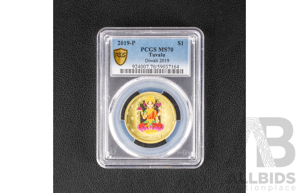 Tuvalu 2019 One Dollar Coin, Happy Diwali PCGS MS70