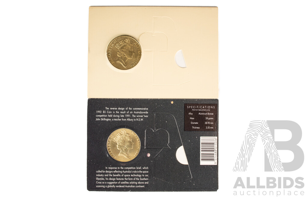 Two Australian Five Dollar Coins 1990 ANZAC and 1992 Year of Space