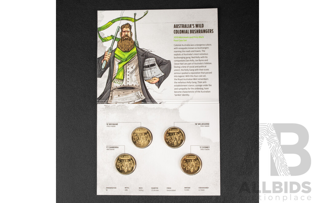 2019 Set of four $1 mint marked coins. The Good Bad and Ugly.