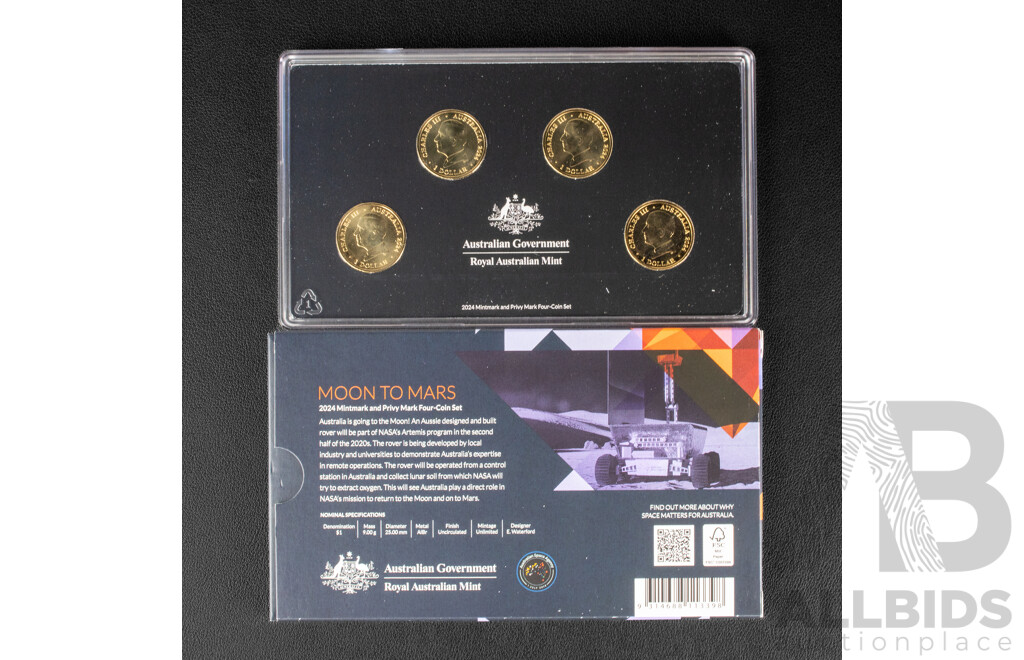 2024 Set of four mint marked $1 coins, Moon to Mars.