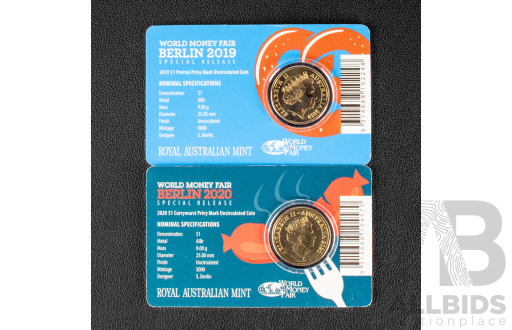 Australian RAM 2019-2020 One Dollar coins Berlin World Money Fair, Mint Marked