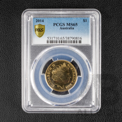 Australian RAM 2014 One Dollar Coin, Graded PCGS MS65, Choice UNC 40