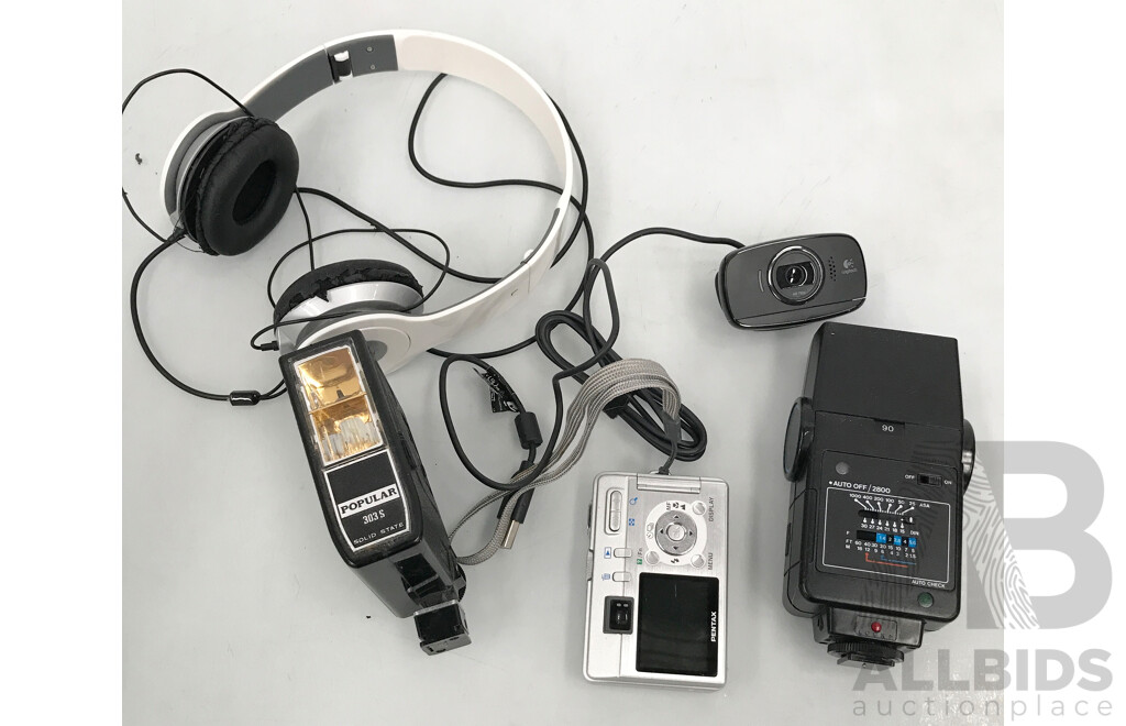 Assorted Multimedia Items - Beats by Dre Wired Headphone,  OptioS50 Digital Camera, Logitech Webcam, and More