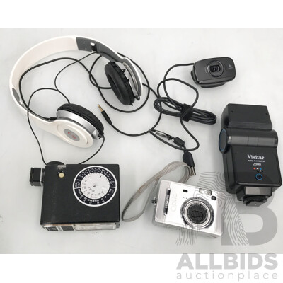 Assorted Multimedia Items - Beats by Dre Wired Headphone,  OptioS50 Digital Camera, Logitech Webcam, and More