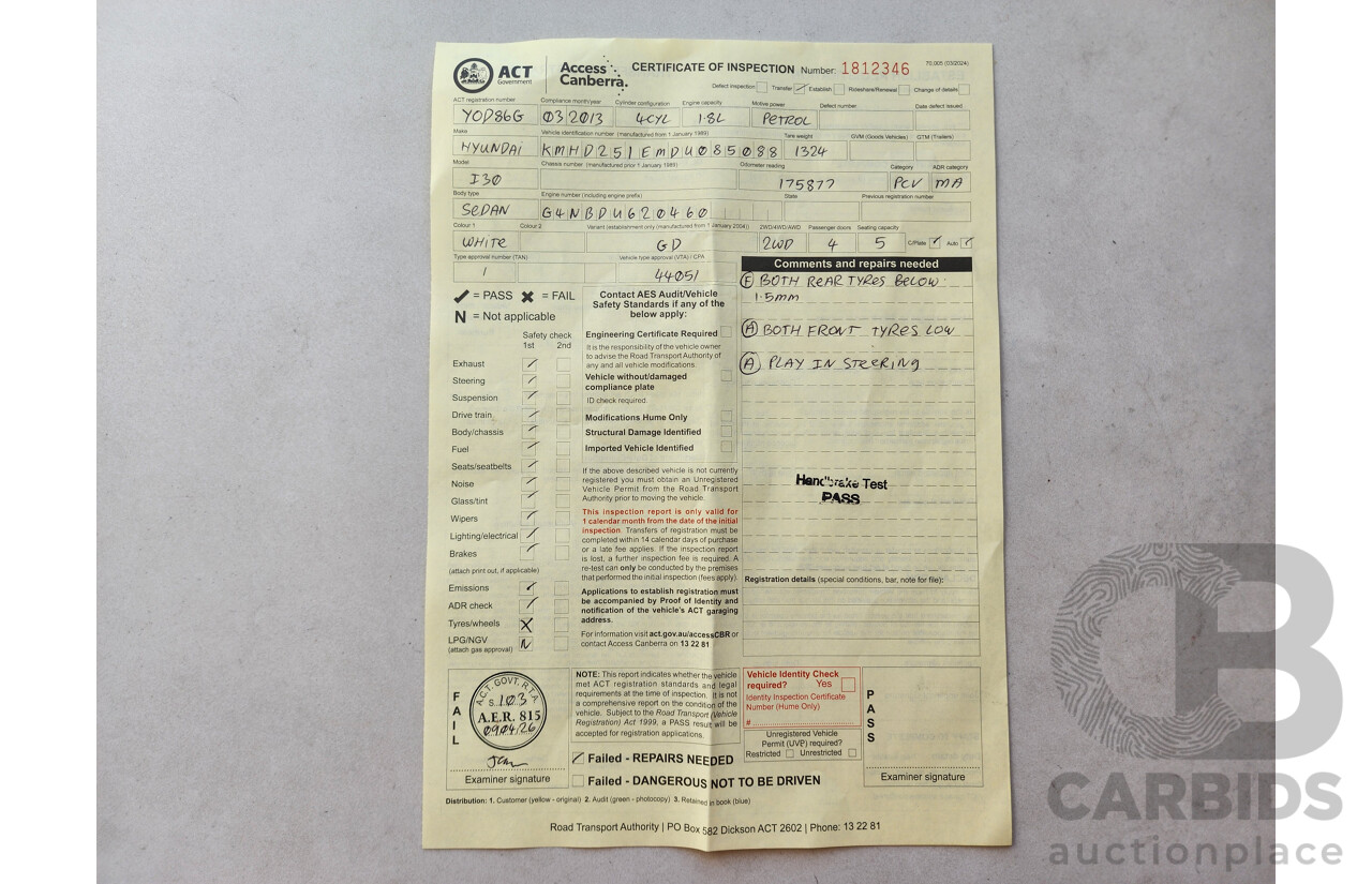 3/2013 Hyundai i30 Active GD 5d Hatchback White 1.8L