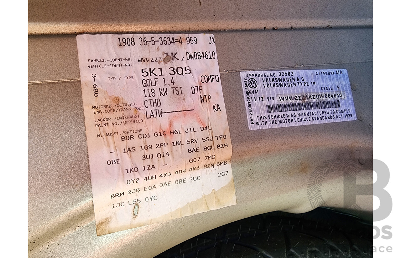 11/2012 Volkswagen Golf 118 TSI Comfortline 1K MY13 5d Hatchback Silver 1.4L