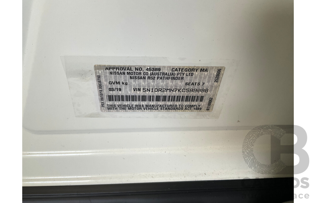 03/2019 Nissan Pathfinder ST-L (FWD) R52 MY19 Series III 4d Wagon Pearl White V6 3.5L