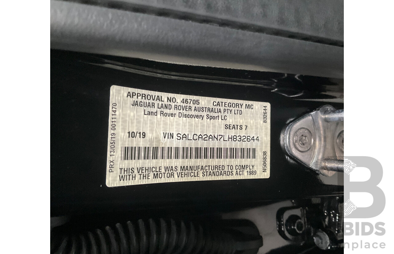 10/2019 Land Rover Discovery Sport D180 R-Dynamic SE (132kW) AWD L550 MY20 4D Wagon Santorini Black Metallic Turbo Diesel 2.0L - 7 Seater