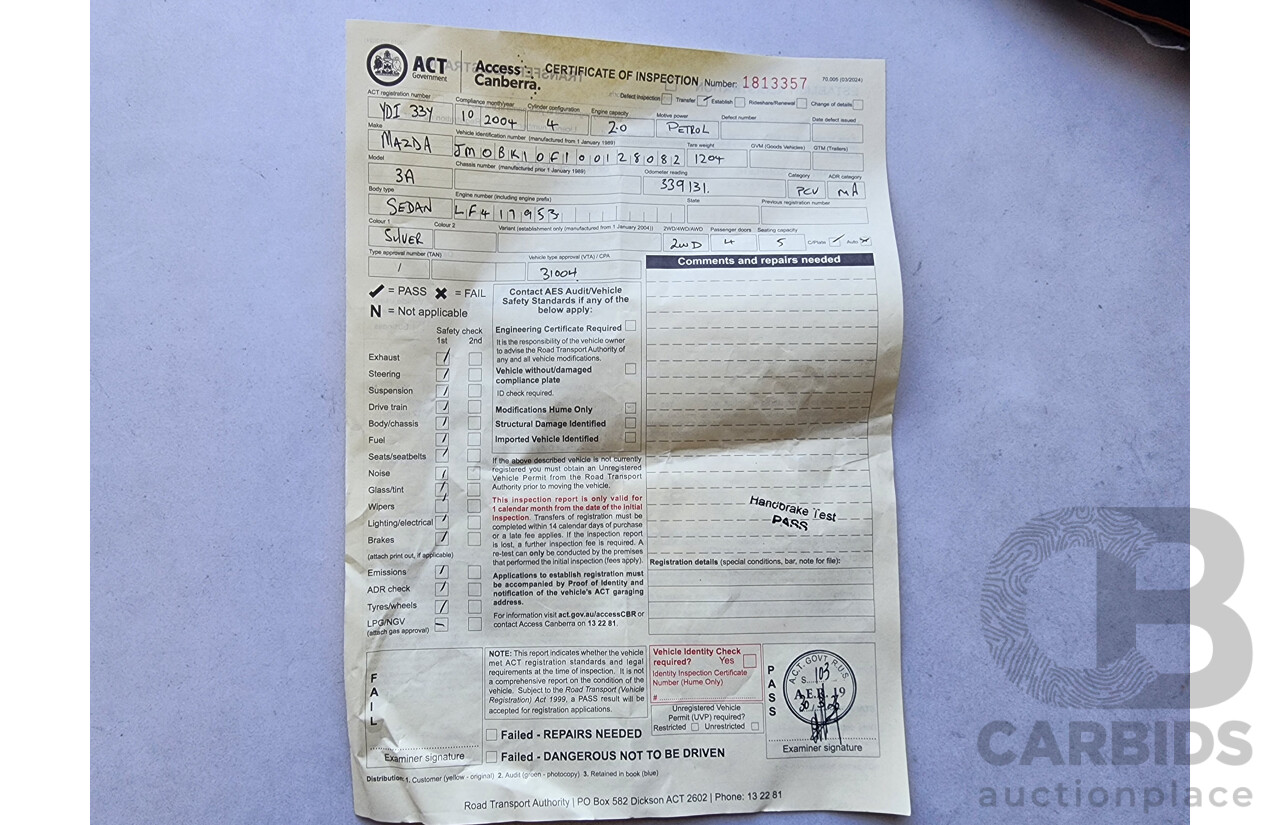 10/2004 Mazda Mazda3 NEO BK 5d Hatchback Silver 2.0L