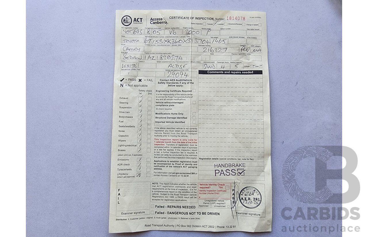 8/2005 Toyota Camry Altise MCV36R UPGRADE 4d Sedan White 3.0L