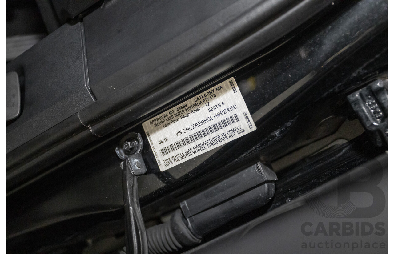 6/2019 Land Rover Range Rover Evoque D180 S (AWD) L551 MY20 4D Wagon Santorini Black Turbo Diesel 2.0L