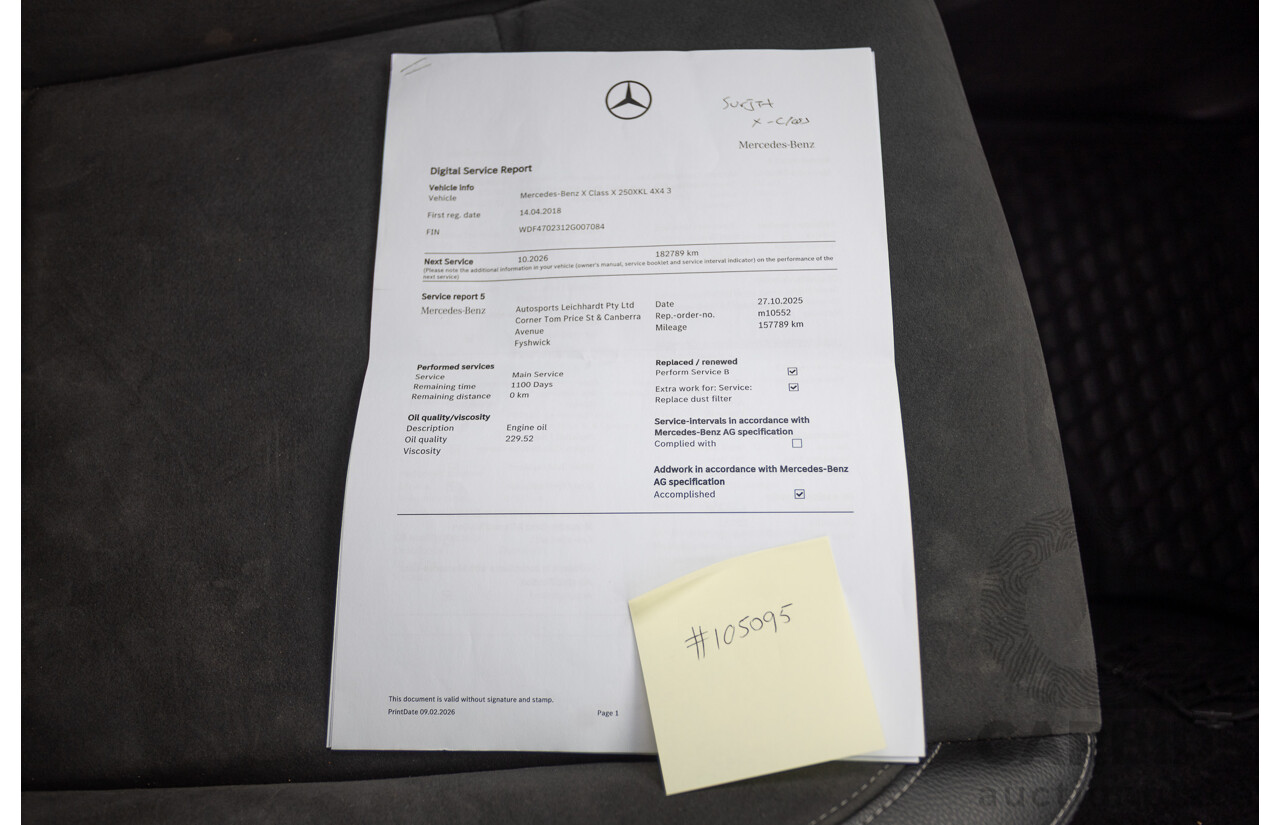 3/2018 Mercedes-Benz X 250d Power 4MATIC (4x4) 470 Dual Cab Danakil Red Twin Turbo Diesel 2.3L