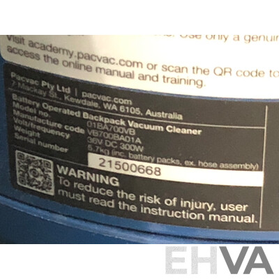 Pacvac Superpro Battery 700 36 Volt Cordless Backpack Vacuum Cleaner