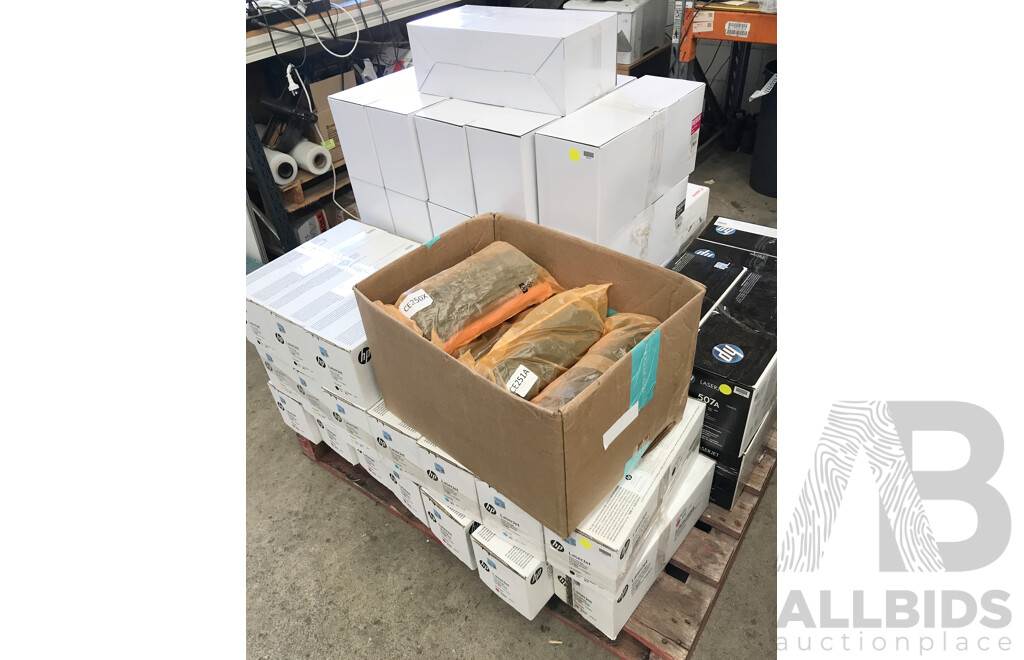 Pallet Lot of Assorted Printer Toners and Cartridges From HP, Canon, and Lexmark