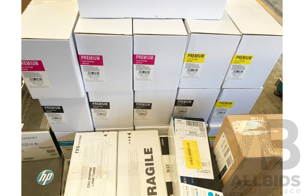 Pallet Lot of Assorted Printer Toners and Cartridges From HP, Canon, and Lexmark