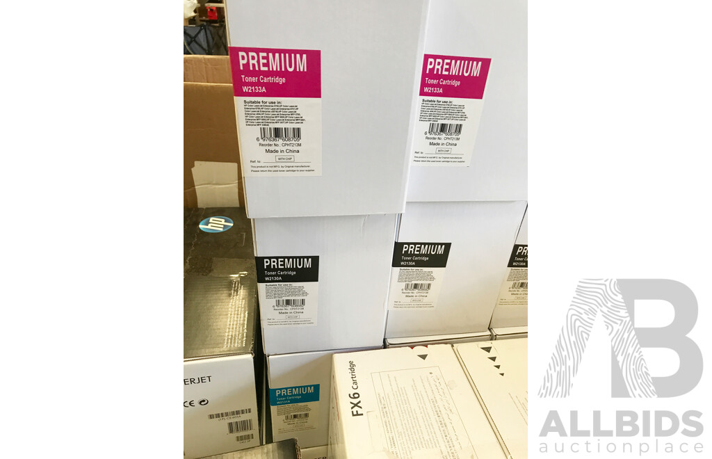 Pallet Lot of Assorted Printer Toners and Cartridges From HP, Canon, and Lexmark