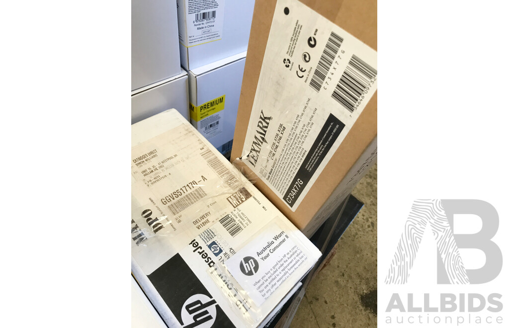 Pallet Lot of Assorted Printer Toners and Cartridges From HP, Canon, and Lexmark