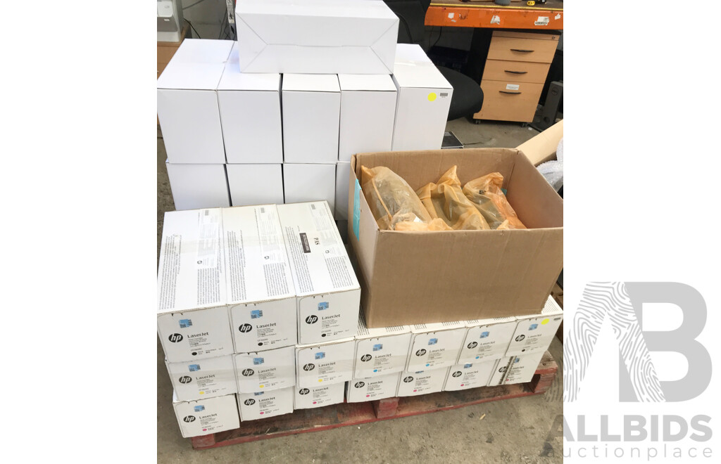Pallet Lot of Assorted Printer Toners and Cartridges From HP, Canon, and Lexmark