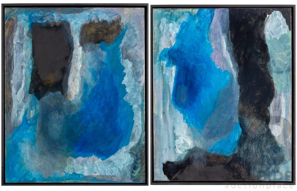 S. Scott (20th Century), Scope I and 2 (2024), Pair of Wonderful Abstract Oil on Canvases, 52 x 42 cm (frames) (2)