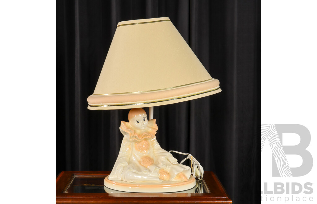 Vintage Glazed Ceramic Clown Form Table Lamp