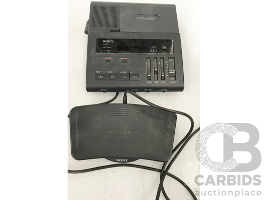 Sony (BI-85) Cassette Transcriber with Foot Pedal, Sony (WM-D6C) Walkman Professional Cassette Recorder, and Other Equipment