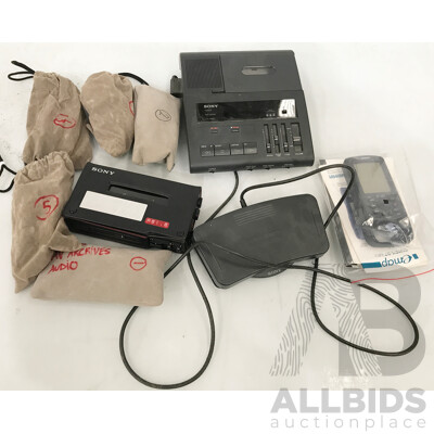Sony (BI-85) Cassette Transcriber with Foot Pedal,  Sony (WM-D6C) Walkman Professional Cassette Recorder, and Other Equipment