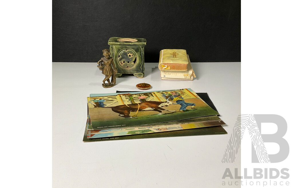 Vintage Sunday Missal Prayer Book, R.R Doubleday USA 1940's Giant Rodeo Postcards, Cast Metal Young Girl Ornament, Vintage Pendant, Vintage Glazed Vase