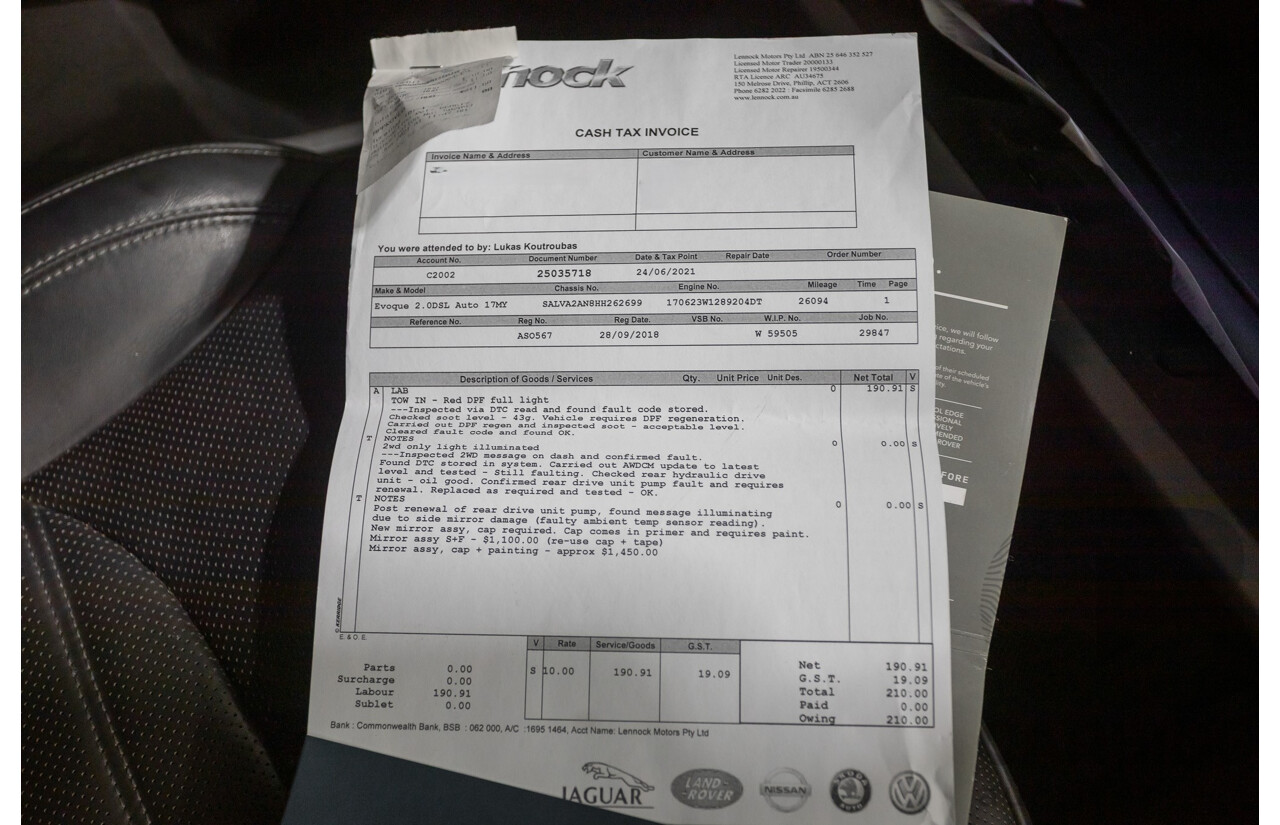 9/2018 Range Rover Evoque TD4 180 HSE Dynamic (AWD) LV MY17 5D Wagon Fuji White Turbo Diesel 2.0L