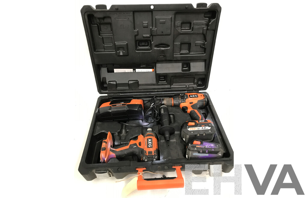 AEG Corded Drill Set with Charger and Batteries