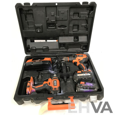 AEG Corded Drill Set with Charger and Batteries