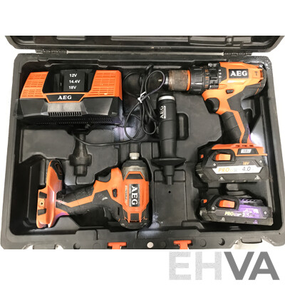AEG Corded Drill Set with Charger and Batteries