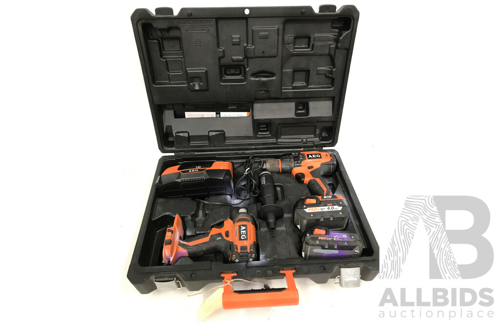 AEG Corded Drill Set with Charger and Batteries