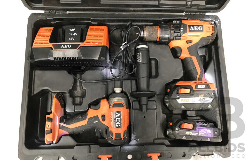 AEG Corded Drill Set with Charger and Batteries