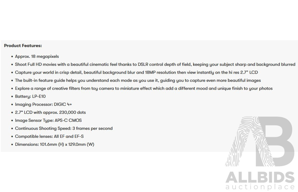 Canon (EOS 3000D) DSLR Camera