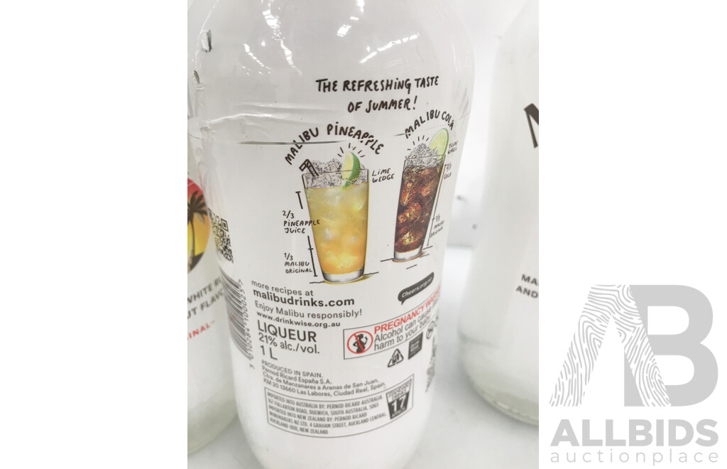 1L Bottles of Malibu Classic Caribbean Rum - Lot of 3