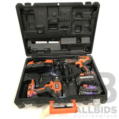 AEG Corded Drill Set with Charger and Batteries